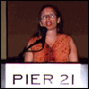 Melynda Jarratt speaks at the Dedication Ceremony at Pier 21, August 26, 2000. Photo: Parks Canada. 